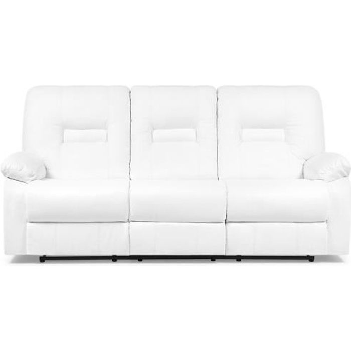 Beliani - Canapé 3 places en simili-cuir blanc avec position réglable BERGEN