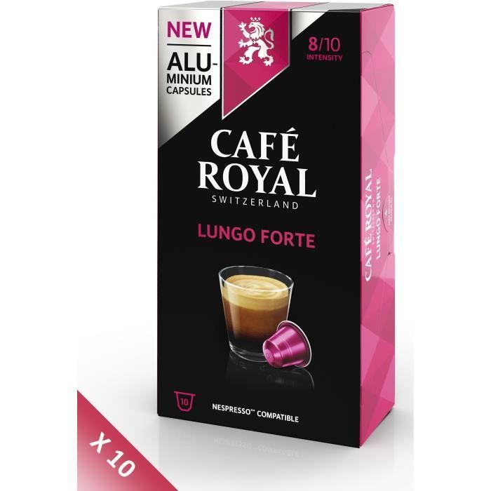 Lot de 10 CAFE ROYAL compatible Nespresso Alu Lungo Forte x10