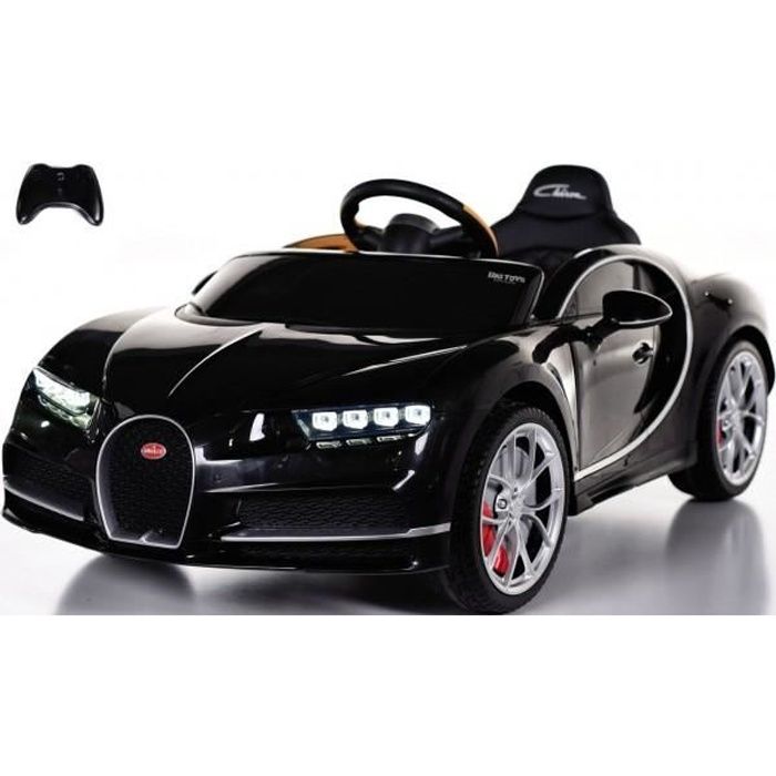 Bugatti Chiron noir - Roues gomme - Batterie 12V 7Ah - moteur : 2x35W - Lecteur multimédia - télécommande