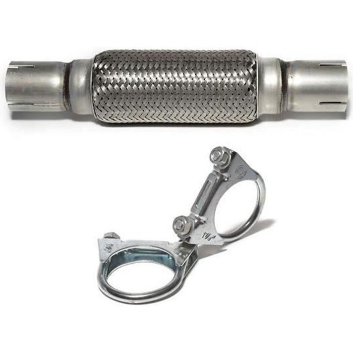 Flexible Tuyau D'échappement Tresse Inox Ø 45mm L 310mm + 2x Collier M8 Ø 48mm