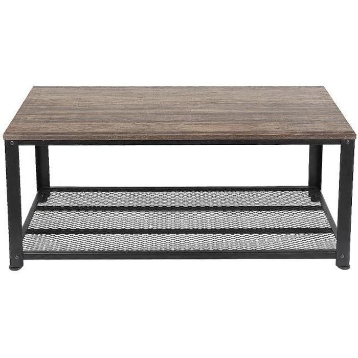 JEOBEST® Table basse - Style industriel - Avec étagère de rangement
