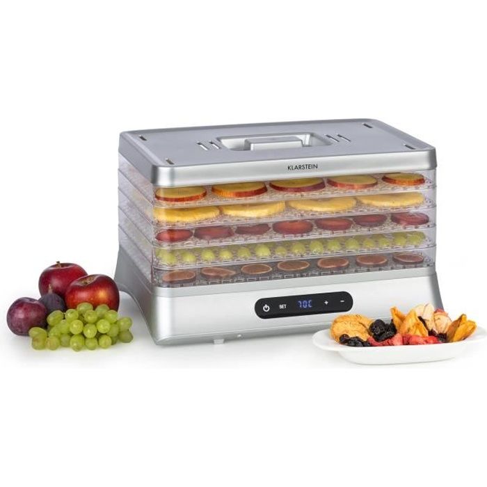 Klarstein Silver Déshydrateur alimentaire sans BPA - 500W - Température réglable 35-70 °C
