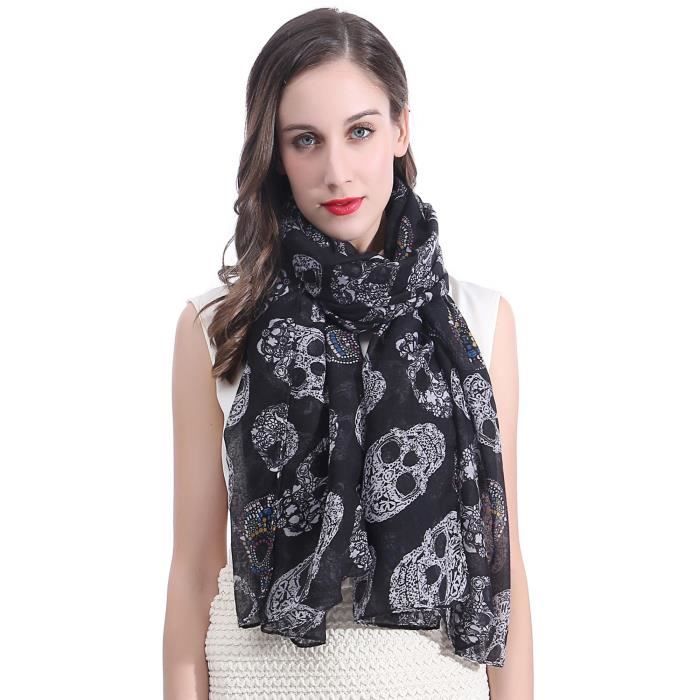 Écharpe Foulard pour Femme Imprimé Crâne Le Jour De La Mort - Noir