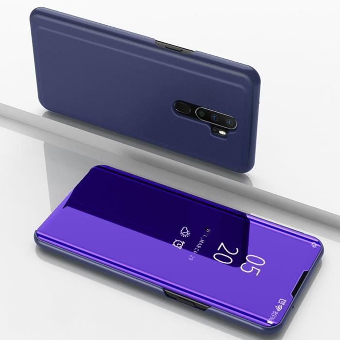 Coque Oppo A9 (2020), Clear View Étui à Rabat Miroir Antichoc Portable Housse pour Oppo A9 (2020) - Violet Bleu