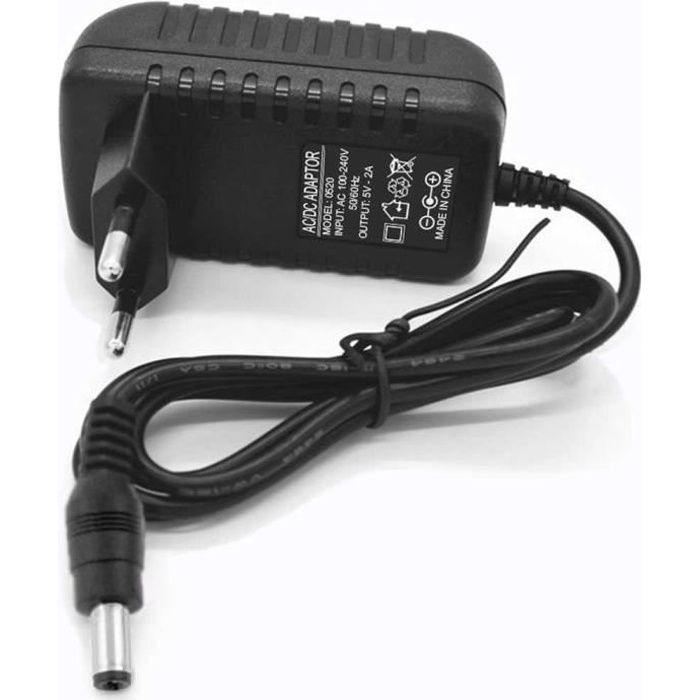 OCIODUAL Bloc d’Alimentation 5V 2A Connecteur DC 5.5mm Adaptateur Chargeur Transformateur Convertisseur Prise 2 Pin EU Noir