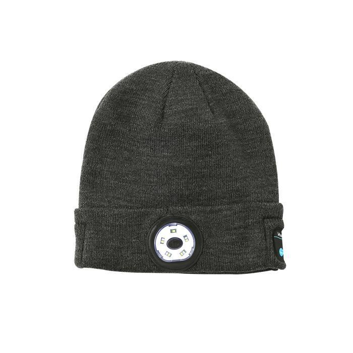 Chaud hiver tricot lumineux 5 LED bonnet avec lumière USB rechargeable lampe frontale éclairée torche casquette hiver gris M