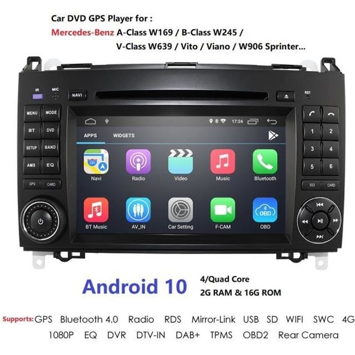 Autoradio DSP 2G 16G Android 10 lecteur DVD de voiture pour Mercedes Benz W169 W245 Viano Vito W639 Sprinter W906