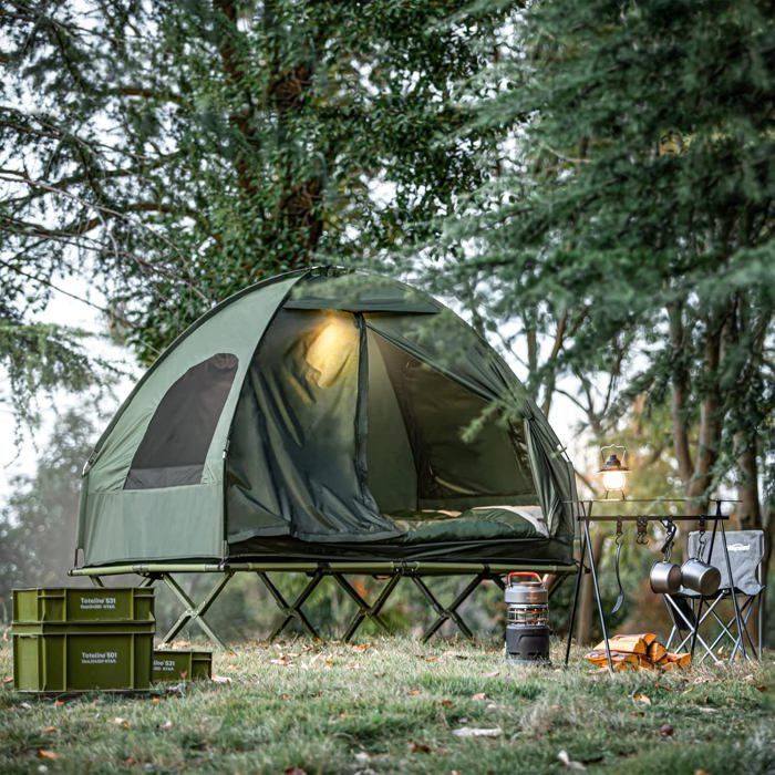 SoBuy® OGS32-L-GR 4-in-1! 2 Places Lit de camp pliant Voyage Camping avec toit, sac de couchage, matelas gonflable, sac de transport