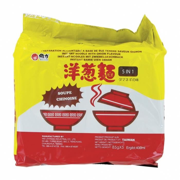 Pack de 5 Soupes / Nouilles instantanées saveur Oignon 85g - Marque Wei Lih - 2 packs (10 sachets)