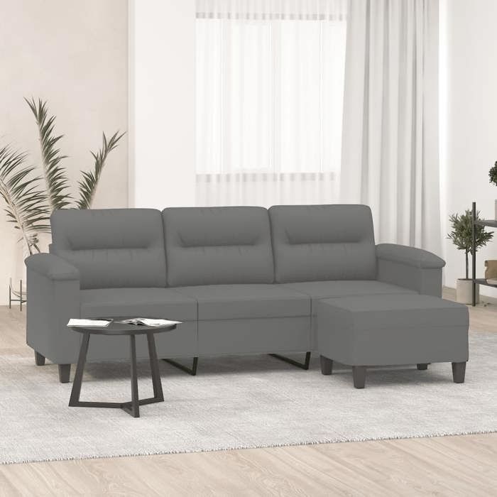 vidaXL Canapé 3 places repose-pieds Gris foncé 180 cm Tissu microfibre canapé canapé avec repose-pieds canapé trois 3201233