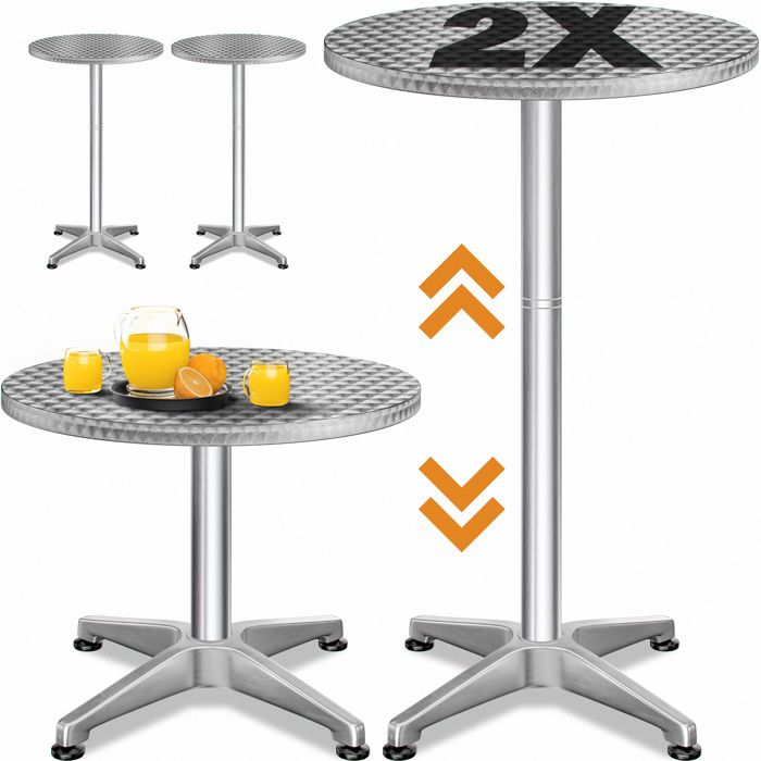 casaria® set de 2 tables de bar bistrot ronde diamètre 60 cm hauteur réglable 70 cm / 115 cm 2 en 1 en aluminium mange debout