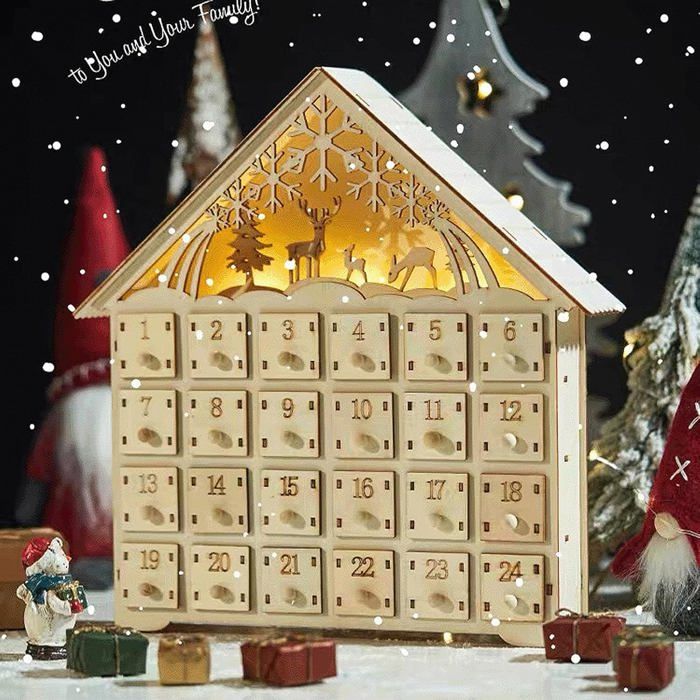 Calendrier de l’Avent en Bois avec 24 Tiroirs à remplir,Boîte de Calendrier de l’Avent en Bois avec 24 Tiroirs à remplir,Boîte de