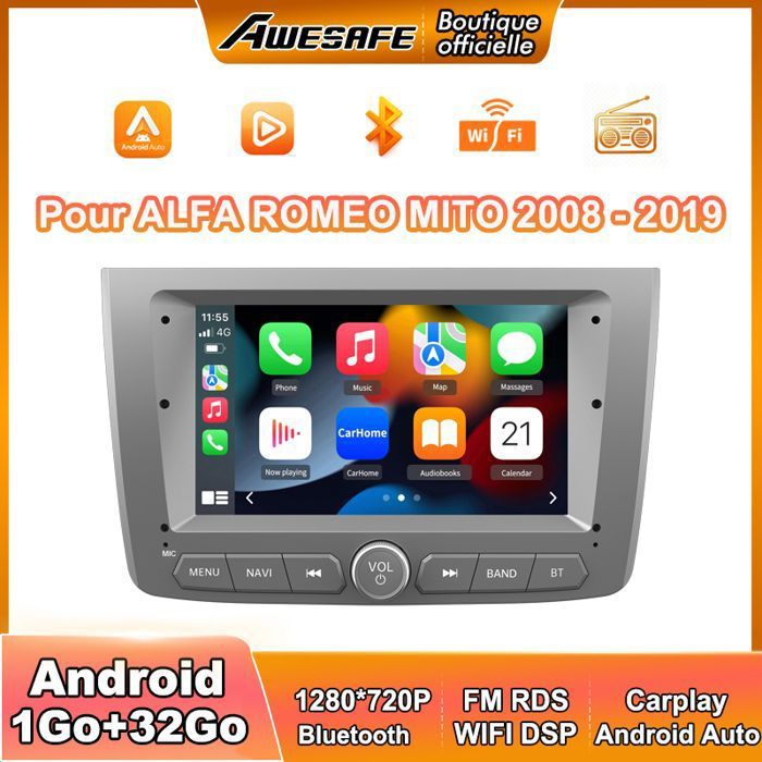 AWESAFE Autoradio Android 13 pour ALFA ROMEO MITO (2008-2019) 1Go+32Go avec 7 Écran Tactile Carplay Android Auto GPS WiFi FM