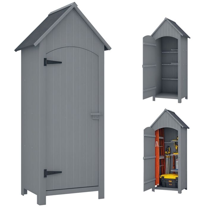 Armoire de jardin en bois - Outsunny - Abri de jardin Armoire à outils Cabane en bois Toit bitumé - Gris - 775 x 542 x 1795 cm