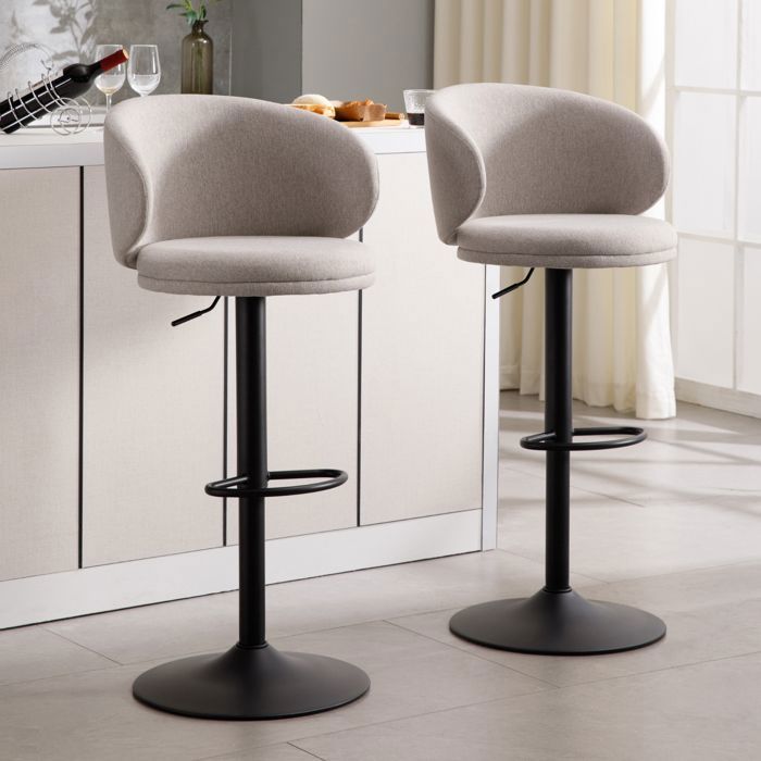 Wahson Tabouret Bar Lot de 2 Tabouret de Bar Réglable en Lin Chaise Bar Haute avec Repose-Pieds pour Cuisine et Comptoir Gris