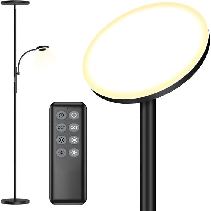 Lampadaire LED Dimmable 30W BBHome – 3 Têtes Orientables, Télécommande + Tactile, 3000-6500K, Lumière Chaleureuse à Froide – Idéal Salon, Chambre, Bureau !