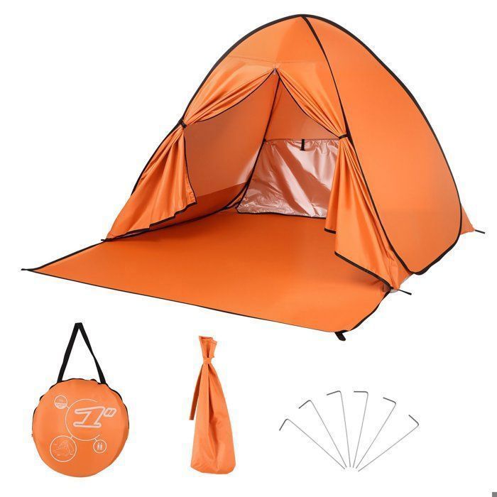 Tente De Plage Pop-up UPF 50+ – Anti-UV, Pare-vent, Auto-déployante, Avec 6 Piquets Et Sac De Transport