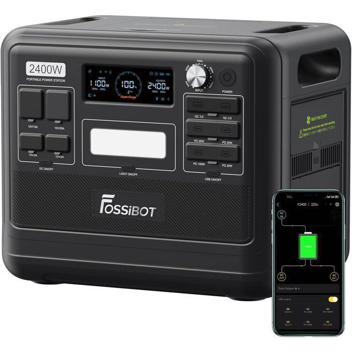 Centrale Électrique Portable FOSSIBOT F2400Generateur Electrique avec Batterie LiFePO4 2048Wh/4800WAlimentation de Secours avec