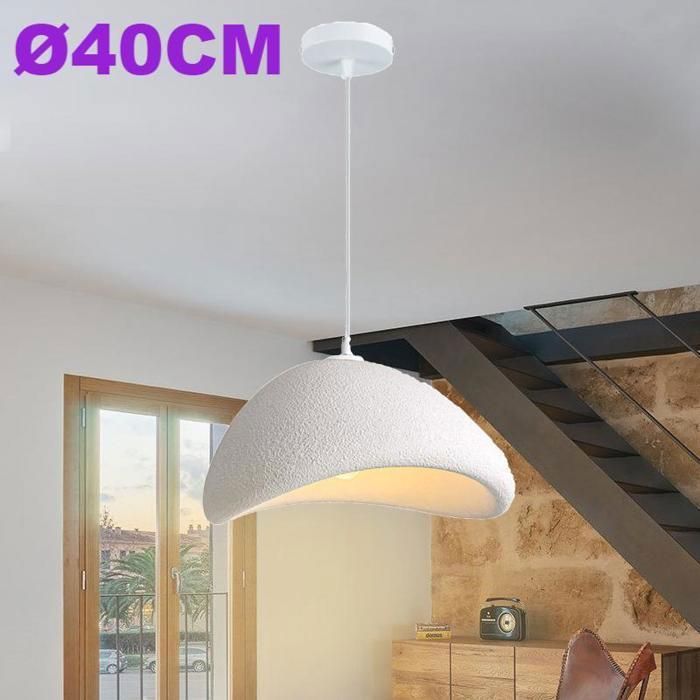 WOTTES Ø40cm Suspension Luminaire Moderne Créatif Blanc Lustre Design Mousse Vintage E27 Lampe 1pcs pour Salon Salle à Manger
