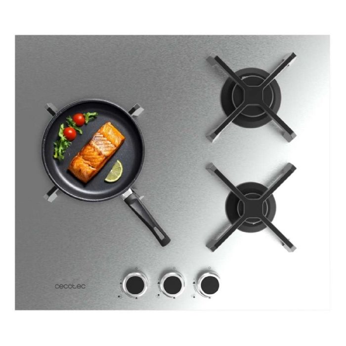 Cecotec Plaque de Cuisson à Gaz Bolero Squad G 3400S Inox avec 3 Foyers 6 2Kw Grilles en Fonte Foyer à Triple Anneau