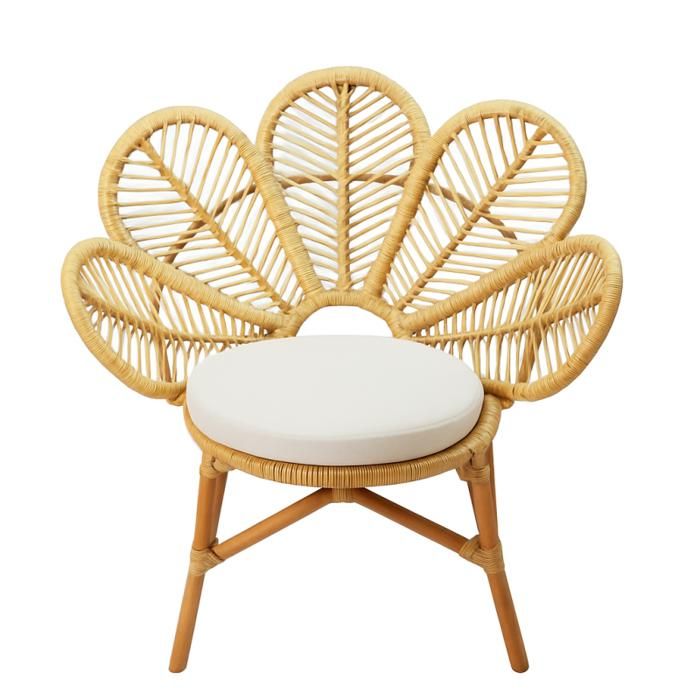 Fauteuil en Rotin Paon avec Coussin Blanc - Chaise pour