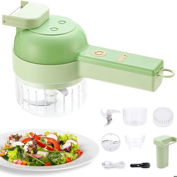 Ensemble de coupe-légumes électrique portable 4 en 1 mini trancheuse et hachoir de cuisine broyeur multifonctionnel sans fil - Chronus