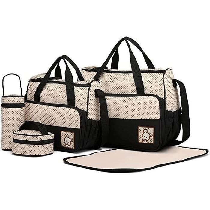 Sac à Main Langer Bébé Maman Set de 5pcs pour Promenade-Noir YYV