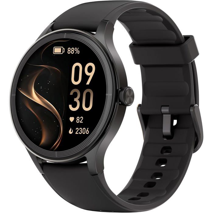 TOOBUR Montre connectée femme ronde noire – 100+ modes sport cardio sommeil IP68 7–10j autonomie