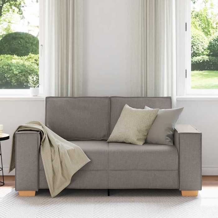 Canapé rembourré 2 places - VIDAXL - Taupe - 120 cm - Tissu polyester - 160x78x84 cm - Accoudoirs larges - Moelleux