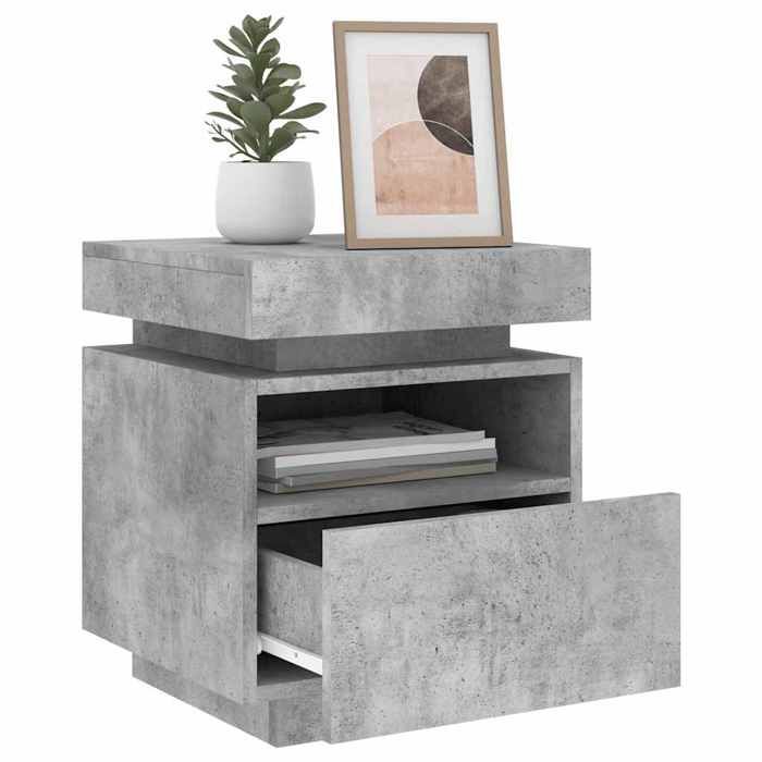 Table de chevet avec LED - vidaXL - Gris béton - 40x39x48 5 cm - Bois dingénierie - Lumières LED RVB