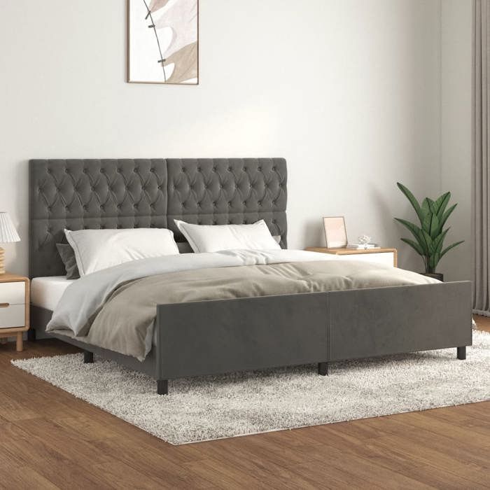 Structure de lit velours - UU - Gris foncé - 200x200 cm - Velours doux - Hauteur réglable - Pieds robustes