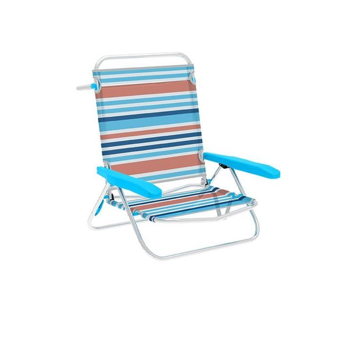 Chaise pliante en aluminium - MARBUENO SUMMER - Rayures bleues et oranges - 78x76x63 cm - 5 positions réglables