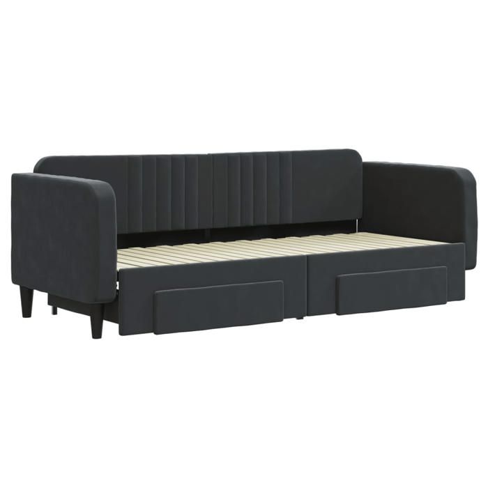 1 Place - Lit de jour avec gigogne - VIDAXL - Canapé-lit - et tiroirs sans matelas - noir 80x200 cm FR_002929752
