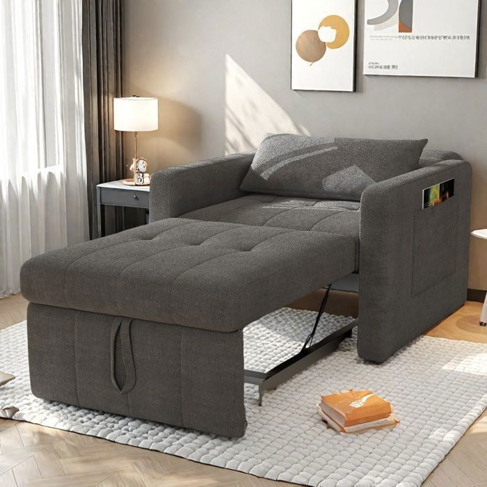 Fauteuil Chaise longue Chaise rembourré Canapé-lit Fauteuil individuel Canapé-lit convertible avec espace de rangement Beige