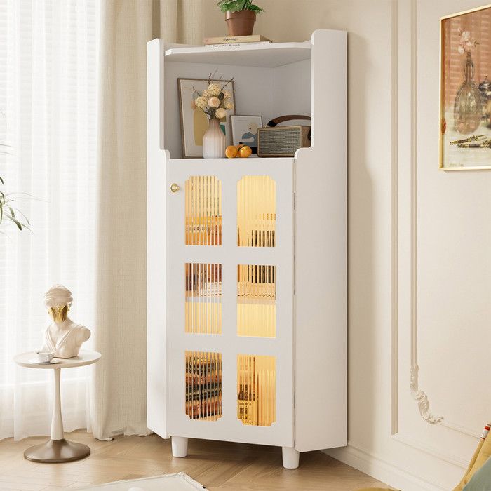 Armoire dangle avec éclairage LED Armoire de Rangement Moderne avec Portes en Verre Pour Salon Bibliothèque Salle de Bain Blanc