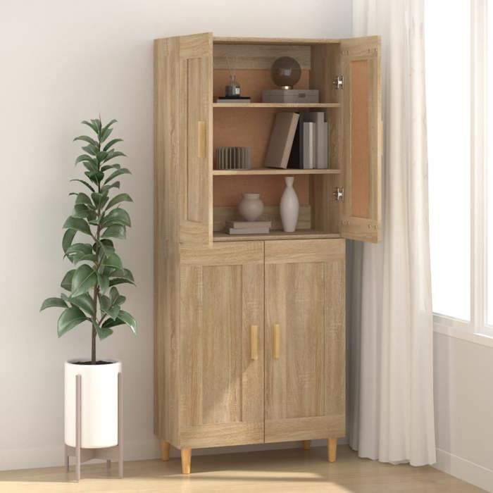 Armoire Vaisselier Durable - Brun - Buffet de cuisine - avec Rangement - Chêne Sonoma - 69 5x34x90cm - Bois dingénierie LH4359305