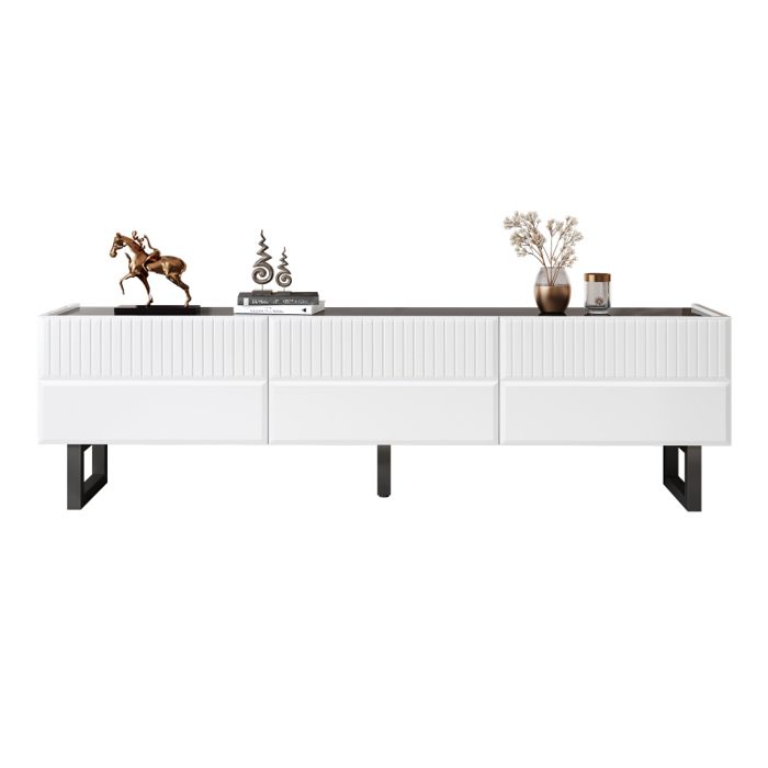 Meuble TV Bas avec 3 Tiroirs Design Classique Noir et Blanc Salon Moderne 170 x 35 x 47 cm. Rangement élégant et robuste.