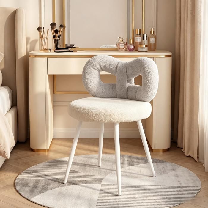 Tabouret de Coiffeuse - Dossier Elégant Incurvé - Forme de Nœud - Gris