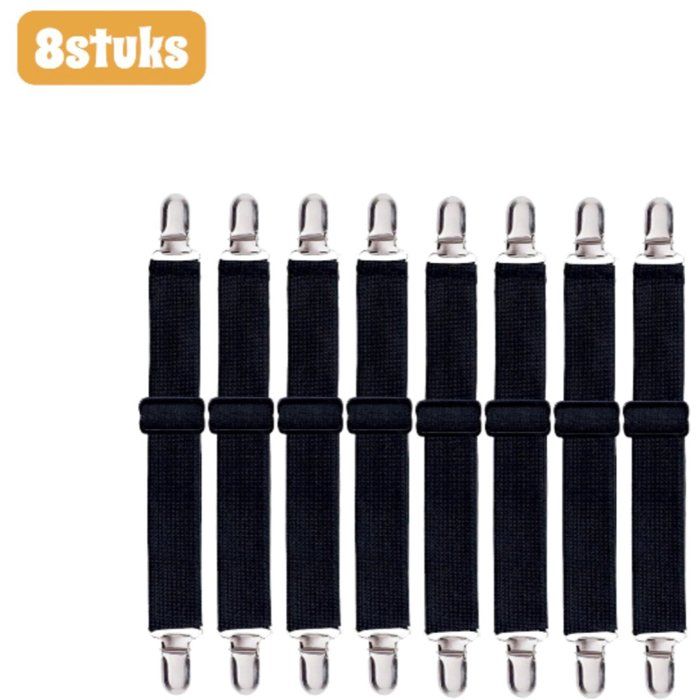 8 Pinces à draps réglables bandes élastiques antidérapantes noires pour matelas canapés housses de matelas