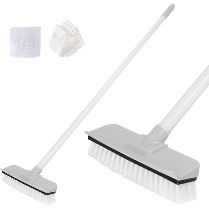 2 en 1 Brosse à Récurer Sol avec Long Manche Brosse Sol avec Poils Durable et Raclette avec Brosse de Netage des