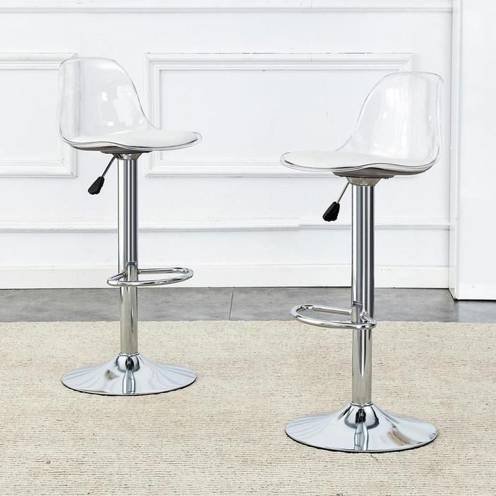 Tabouret de bar - KOMHTOM - Transparent réglable - Lot de 2 - 82–104 cm - Rotation 360° Tabouret de bar - KOMHTOM - Transparent réglable - Lot de 2 - 82–104 cm - Rotation 360°