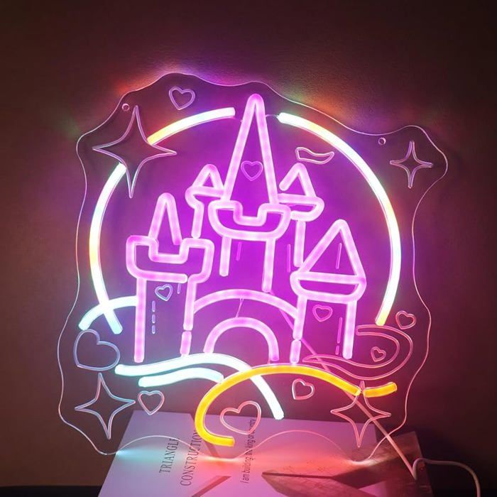 Lampe murale néon conte de fées du château magique - Lampe murale LED rose et bleue pour filles chambre à coucher avec castleyuan