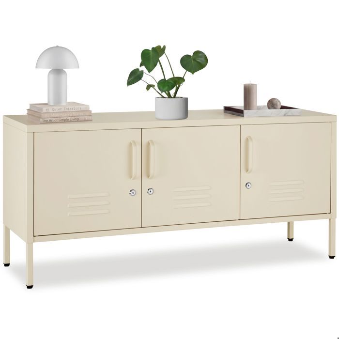 Buffet - TECTAKE - Meuble en acier de rangement élégant 3 portes verrouillables 120 x 375 x 555 cm - Crème