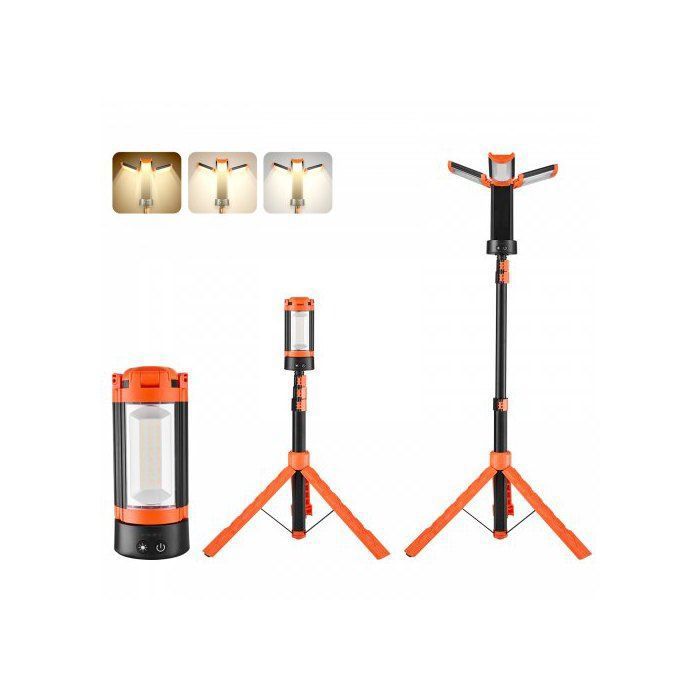Projecteur LED sur trépied amovible 2200 LM lampe de travail LED rechargeable sans fil pour camping 10 Ah avec trois têtes