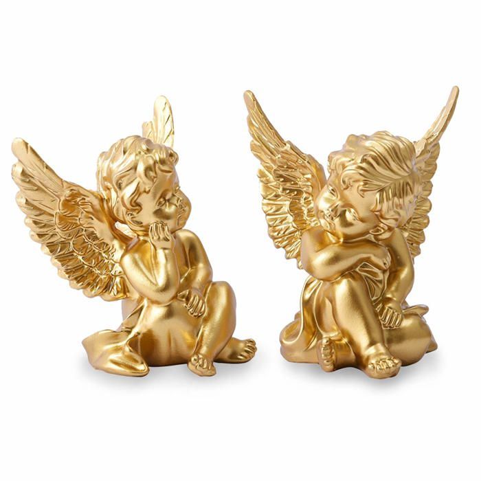 Statuettes / Figurines - SONGHUI - Lot de 2 Anges gardiens - Résine - Doré - Hauteur 10 cm