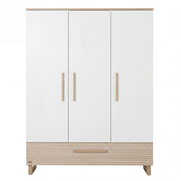 Armoire enfant 3 portes - ROBA - Noah - Bois - Blanc / Chêne - 3 portes - H 190 cm