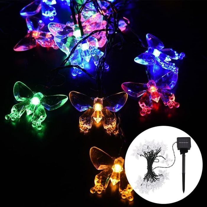 Guirlande lumineuse papillon solaire étanche pour extérieur 5 mètres de long 20 LED sur la pelouse
