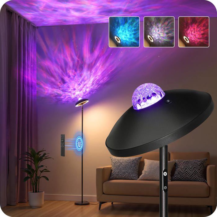 Lampadaire sur pied Salon avec Projecteur RVB de Ciel Étoilé 18W avec Tête Pivotante Température de Couleur Réglable 3000 à 600