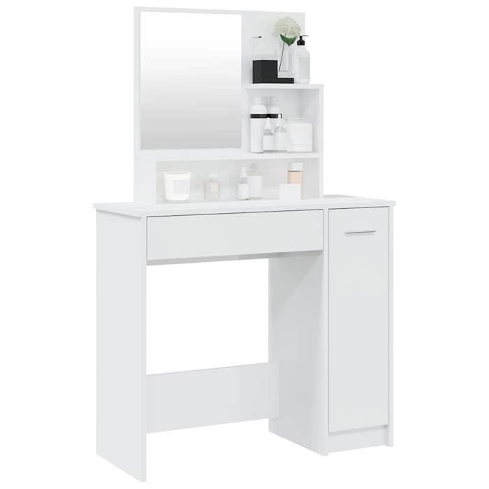 Magnifique Coiffeuse avec miroir blanc brillant 86 5x35x136 cm - design polyvalent - pour maison - Blanc 28.77 kg 2026_270986