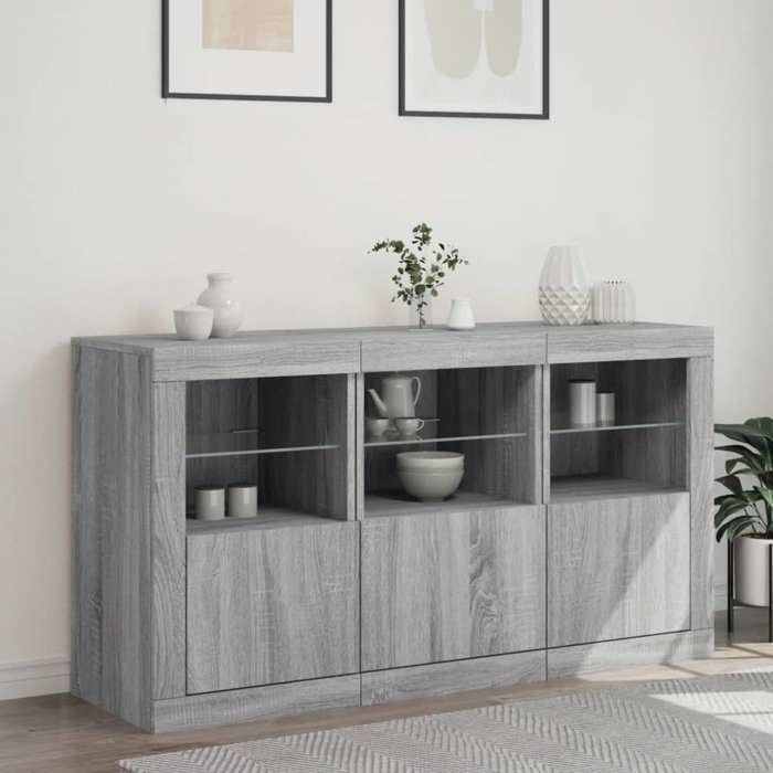 Gris Buffet & bahut contemporain，Buffet avec lumières LED sonoma gris 123x37x67 cm FR&889